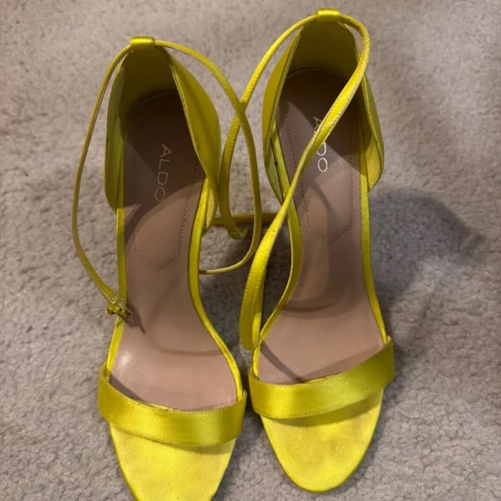 ALDO Bright Yellow Satin Ankle-Tie Heels